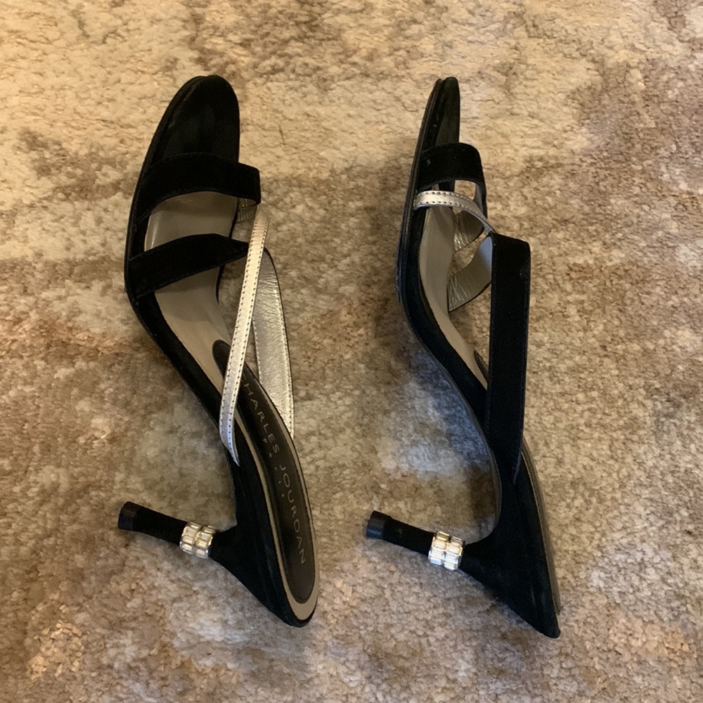 CHARLES JOURDAN Paris evening sandals with crystals-lined heels. Size 7